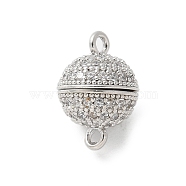 Brass Micro Pave Cubic Zirconia Magnetic Clasps, Round, Real Platinum Plated, 12.5x8.5mm, Hole: 1.3mm(KK-U052-03P)