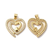 Rack Plating Brass Micro Pave Clear Cubic Zirconia Pendants, Long-Lasting Plated, Lead Free & Cadmium Free, Heart Charm, Real 18K Gold Plated, 23.5x21.5x2mm, Hole: 5x3.5mm(KK-F853-15G)