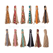 12Pcs 12 Style Jute Tassel Pendants, with Polyester Ribbon, Christmas Theme, for Garland Making, Mixed Color, 115~130x15~17x13mm, 1Pc/style(FIND-BT0001-19)