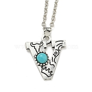 Letter A~Z Antique Silver Plated Alloy with Synthetic Turquoise Pendant Necklaces, with Iron Cable Chains, Letter V, 18.70 inch(475mm), Letter V: 25.5x22mm(NJEW-G080-01V)