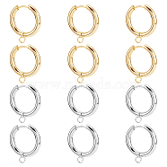 12Pcs 2 Colors 201 Stainless Steel Huggie Hoop Earring Findings, with Horizontal Loop and 316 Surgical Stainless Steel Pin, Golden & Stainless Steel Color, 18 Gauge, 22x20x3mm, Hole: 2.5mm, Pin: 1mm, 6Pcs/color(STAS-DC0015-45)
