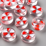 Transparent Enamel Acrylic Beads, Flat Round with Triangle, Red, 20x9mm, Hole: 3.5mm(X-TACR-S155-005F)