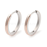 304 Stainless Steel Textured Huggie Hoop Earrings for Women, with 316 Surgical Stainless Steel Ear Pins, Rose Gold & Stainless Steel Color, 2x19.5mm(EJEW-C096-35A)