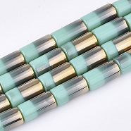 Half Electroplate Opaque Glass Beads Strands, Column, Turquoise, 19.5~20x10mm, Hole: 1.4mm, about 17pcs/strand, 13.38 inch(X-EGLA-S177-02G)