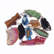 Natural Agate Big Pendants, with Platinum Tone Brass Findings, Dyed, Nuggets, Mixed Color, 40~80x18~35x3~4mm, Hole: 3.5x4.5mm(G-Q989-016)