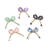 5Pcs 5 Styles Natural Mixed Gemstone Round Bowknot Connector Charms, Electroplated Non-magnetic Synthetic Hematite Golden Plated Beads Links, 44x45x4.5mm, Hole: 5x9mm, 1pc/style(PALLOY-JF01943)