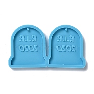 DIY Pendant Silicone Molds, for Earring Making, Resin Casting Molds, For UV Resin, Epoxy Resin Jewelry Making, Cap with Word Pattern, Deep Sky Blue, 40x72x4mm, Hole: 4mm, Inner Diameter: 33x32mm(DIY-F102-01)