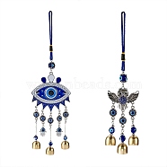 2Pcs 2 Style Car Hanging Alloy Glass Rhinestone Wind Chime, with Evil Eye Resin Beads, Mixed Color, 282mm(HJEW-SZ0001-14)