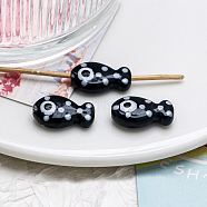 Handmade Porcelain Beads, Black, Fish, 11x19mm(PW-WG22897-02)