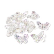 UV Plating Acrylic Rainbow Iridescent Pendants, Butterfly Charm, Clear AB, 41x31.5x6mm, Hole: 2mm(OACR-C003-07)