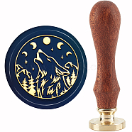 Brass Wax Seal Stamp with Handle, for DIY Scrapbooking, Wolf Pattern, 3.5x1.18 inch(8.9x3cm)(AJEW-WH0184-0511)