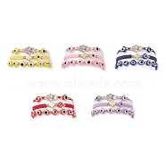 3Pcs 3 Style Resin Evil Eye Braided Bead Bracelets Set, Crsytal Rhinestone Hamsa Hand & Alloy Cross Link Bracelets for Women, Mixed Color, Inner Diameter: 2~3-1/8 inch(5~7.9cm), 1Pc/style(BJEW-JB08812)