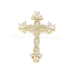 Real 18K Gold Plated Brass Micro Pave Cubic Zirconia Pendants, with Glass, Cross, Clear, 36x25x7mm, Hole: 2.5x4.5mm(KK-A209-03A-G)