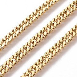 304 Stainless Steel Cuban Link Chains, Chunky Curb Chains, with Spool, Unwelded, Golden, 4.5x1.8mm, Link: 7x4.5x0.8mm, about 32.8 Feet(10m)/roll(CHS-E018-13G)