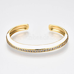 Brass Micro Pave Clear Cubic Zirconia Cuff Bangles, with Enamel, Nickel Free, Real 16K Gold Plated, Creamy White, Inner Diameter: 2-3/8 x1-7/8 inch(5.9x4.7cm)(BJEW-N302-004F-NF)