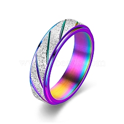 Frosted Stripe 304 Stainless Steel Rotatable Finger Ring, Fidget Spinner Ring for Calming Worry Meditation, Rainbow Color, US Size 10(19.8mm)(PW-WG40105-16)