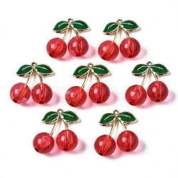 Alloy Enamel Pendants, with Transparent Acrylic, Cadmium Free & Lead Free, Light Gold, 3D Cherry Charm, Cerise, 27x23.5x11.5mm, Hole: 1.6mm(ENAM-N056-185B)