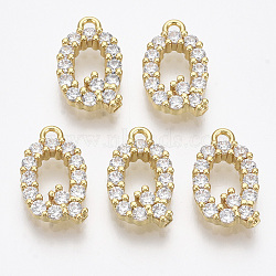 Brass Micro Pave Cubic Zirconia Charms, Nickel Free, Letter, Clear, Real 18K Gold Plated, Letter.Q, 13.5x8.5x2.5mm, Hole: 1.2mm(KK-T060-05-Q-G-NF)