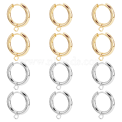 12Pcs 2 Colors 201 Stainless Steel Huggie Hoop Earring Findings, with Horizontal Loop and 316 Surgical Stainless Steel Pin, Golden & Stainless Steel Color, 18 Gauge, 22x20x3mm, Hole: 2.5mm, Pin: 1mm, 6Pcs/color(STAS-DC0015-45)