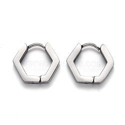 304 Stainless Steel Hexagon Huggie Hoop Earrings, Stainless Steel Color, 12.5x14.5x3mm, Pin: 1mm(STAS-H156-03B-P)