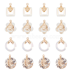 24Pcs 4 Style Electroplate Glass Pendants, with Light Gold Plated Brass Findings, Faceted, Flower/Ring/Rectangle/Flat Round, Mixed Color, 16~18x10~14x5.5~10mm, Hole: 1~1.2mm, 6pcs/style(EGLA-SC0001-12)