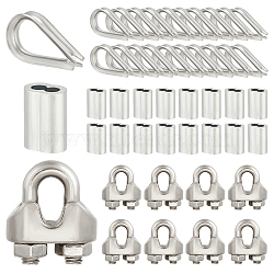 75Pcs 3 Style 304 Stainless Steel & Aluminum Wire Rope Cable Clip Clamp, Wire Rope Thimbles, Slide Charms/Slider Beads, Stainless Steel Color, 9~26x10~18x5.5~9mm, 25Pcs/style(FIND-GA0003-11)