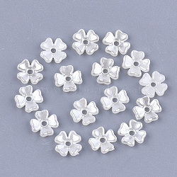 4-Petal ABS Plastic Imitation Pearl Bead Caps, Flower, Creamy White, 6.5x6.5x1.5mm, Hole: 1.2mm(OACR-T018-04)