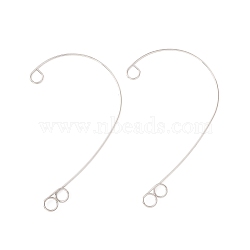 316 Stainless Steel Ear Cuff Findings, Non Piercing Earring Findings with 3 Loop, Stainless Steel Color, 59x38x0.5mm, Hole: 4mm(STAS-H148-03P)
