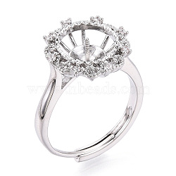 Flower Shape Brass Micro Pave Clear Cubic Zirconia Adjustable Ring Settings, for Half Drilled Beads, Cadmium Free & Nickel Free & Lead Free, Real Platinum Plated, Pin: 0.7mm, 14.5mm, Inner Diameter: 17~17.5mm(KK-T076-45P)