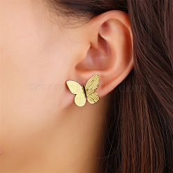 304 Stainless Steel Stud Earrings, Butterfly, Golden, 15x19mm(EJEW-D362-03G)