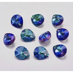 Faceted K9 Glass Rhinestone Charms, Imitation Austrian Crystal, Drop, Bermuda Blue, 12x10x5.5mm, Hole: 1.4mm(RGLA-F053-C-001BB)