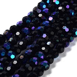 Opaque Glass Beads Strands, Faceted, Round, Black, 8x7~7.5mm, Hole: 1.2mm, about 65~67pcs/strand, 19.49~19.69''(49.5~50cm)(EGLA-A035-P8mm-L18)