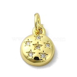 Brass Micro Pave Clear Cubic Zirconia Charms, Round, 11x8.5x2.5mm, Hole: 3mm(KK-H475-59G-13)