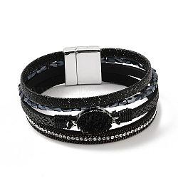 Vintage Leather Bracelet with European and American White Crystal Inlaid Diamonds - Magnetic Buckle., 0.1cm(ST9414231)