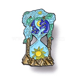 Sandglass with Sun Enamel Pin, Cartoon Alloy Badge for Backpack Clothes, Electrophoresis Black, Blue, 35x20.5x1.5mm, Pin: 1.3mm(JEWB-H006-07EB)