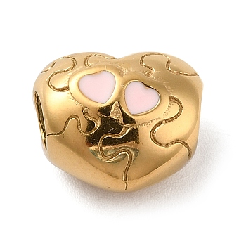 Ion Plating(IP) 304 Stainless Steel Enamel European Beads, Large Hole Beads, Puzzle Heart, Golden, 10.5x12.5x8mm, Hole: 4mm