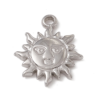 304 Stainless Steel Pendants, Sun with Human Face Charm, Stainless Steel Color, 17.5x15x2.5mm, Hole: 1.6mm