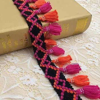 10 Yards Polyester Tassel Ribbon, for Garment Accessories, Camellia, 2 inch(50mm)