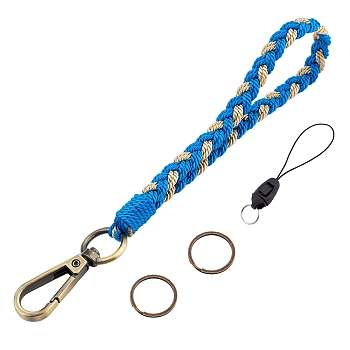 Boho Macrame Wristlet Keychain Keying, Handmade Braided Tassel Wrist Lanyard with Portable Anti-Lost Mobile Rope for Women, Dodger Blue, 19cm
