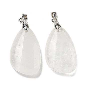 Natural Quartz Crystal Pendants, Teardrop Charms, with Rack Plating Platinum Tone Brass Findings, Cadmium Free & Lead Free, 34x18x7.5mm, Hole: 4x5mm