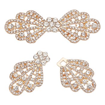 2Sets Alloy Interlocking Clasps, Hook Clasps, with Rhinestone, Bowknot, Golden, 65mm