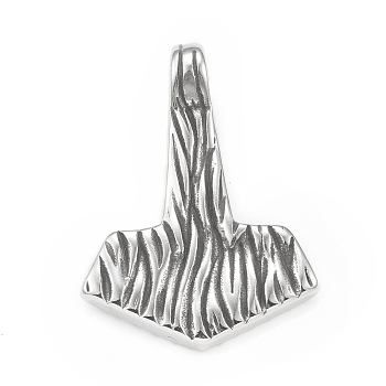 304 Stainless Steel Pendants, Thor's Hammer Charm, Antique Silver, 43.5x31x9mm, Hole: 5.5x6mm