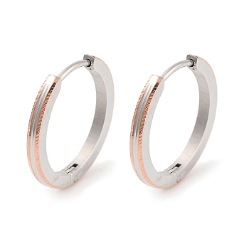 304 Stainless Steel Textured Huggie Hoop Earrings for Women, with 316 Surgical Stainless Steel Ear Pins, Rose Gold & Stainless Steel Color, 2x19.5mm