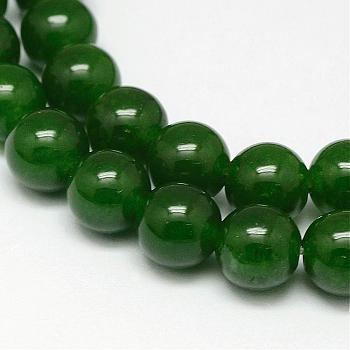 Natural TaiWan Jade Bead Strands, Dyed, Round, Dark Green, 6mm, Hole: 1mm, about 63pcs/strand, 15.5 inch