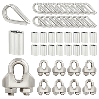 75Pcs 3 Style 304 Stainless Steel & Aluminum Wire Rope Cable Clip Clamp, Wire Rope Thimbles, Slide Charms/Slider Beads, Stainless Steel Color, 9~26x10~18x5.5~9mm, 25Pcs/style