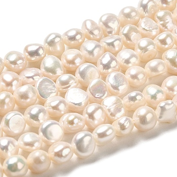 Natural Cultured Freshwater Pearl Beads Strands, Two Sides Polished, Grade 4A, PapayaWhip, 6~7x7~8x5~5.5mm, Hole: 0.5mm, about 53~54pcs/strand, 13.39~13.78 inch(34~34.5cm)
