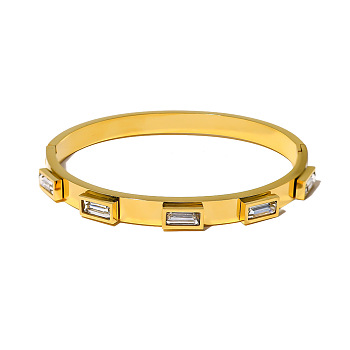 304 Stainless Steel Hinged Bangles, Clear Baguette Cubic Zirconia Bangles for Women, Ring, Real 18K Gold Plated, Inner Diameter: 2.52 inch(6.4cm)