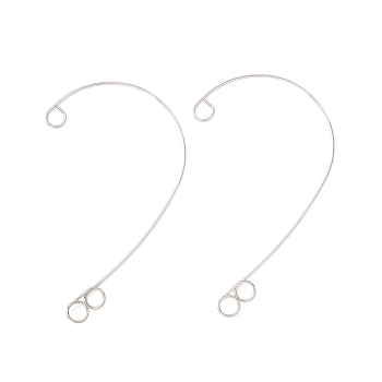 316 Stainless Steel Ear Cuff Findings, Climber Wrap Around Non Piercing Earring Findings with 3 Loop, Stainless Steel Color, 59x38x0.5mm, Hole: 4mm