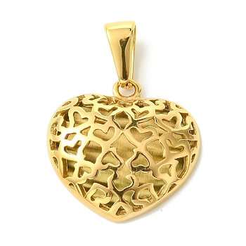 PVD Vacuum Plating 304 Stainless Steel Pendants, Hollow Heart Charm, Golden, 24x24x6mm, Hole: 9x5mm