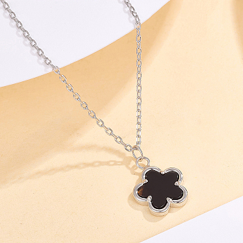 S925 Silver Black Agate Flower Pendant Necklaces